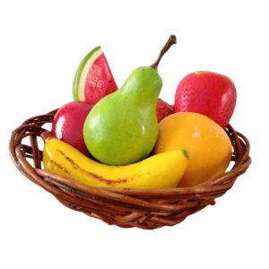 Canasta de 6 frutas decorativas