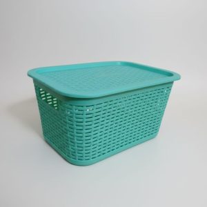 Impecable Cajita Organizadora de Ratán Verde Agua con Tapa – Elegante y Funcional