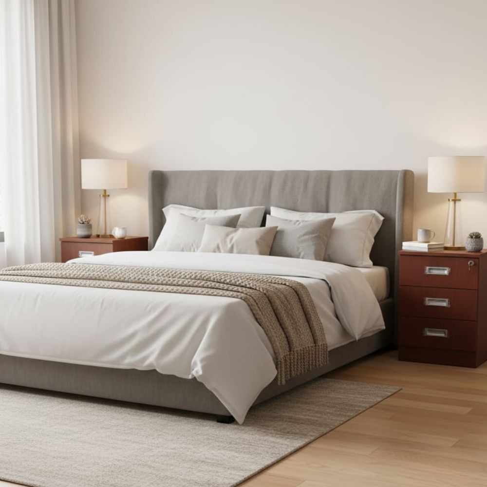 Velador de Melamina Nogal 3 Cajones con impecable Cerradura 60cm - Image 5