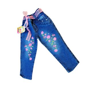 Jean para Niñas Fresa Talla 1 – Stretch con Bolsillos y hermoso Bordados Decorativos