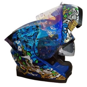 Casco de moto articulado Certificado Androneda doble visor HD azul