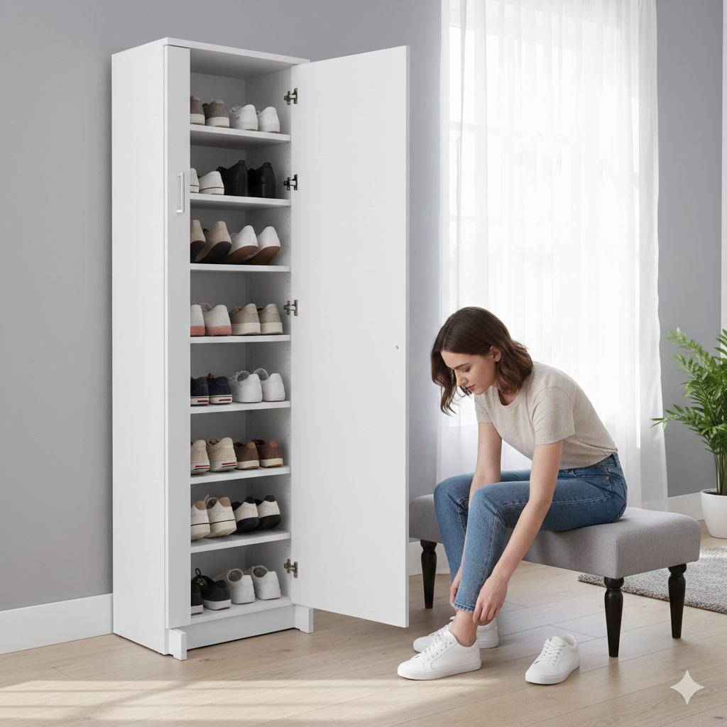 Zapatera con espejo Alta melamine blanco - Image 4