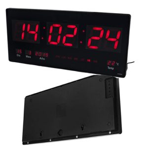 Reloj digital Chico de pared 36x15cm Temperatura Alarma Calendario Caja original