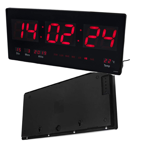 Reloj digital Chico de pared 36x15cm Temperatura Alarma Calendario Caja original