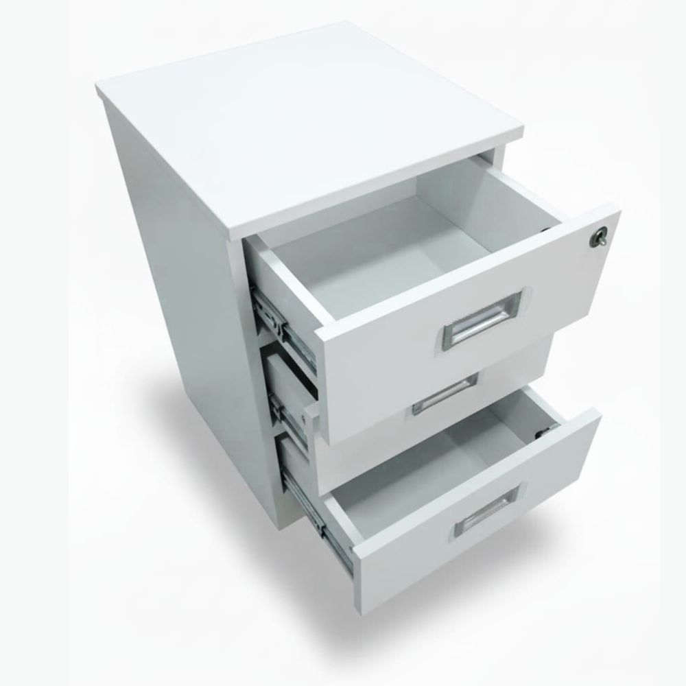 Velador Noruega Blanco Melamina 3 Cajones con impecable Cerradura 60cm - Image 3