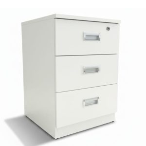 Velador Noruega Blanco Melamina 3 Cajones con impecable Cerradura 60cm