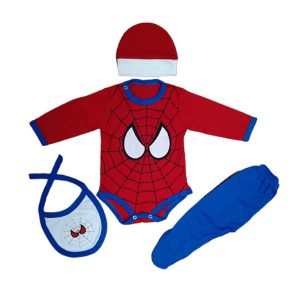 Ajuar de bebe Spiderman para niños en rojo