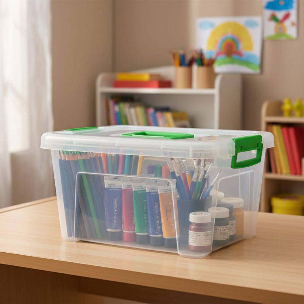 Fenomenal Cajita Organizadora Vany de Plástico Transparente con Tapa a Presión – Práctica y Resistente 33x20x22cm - Image 3