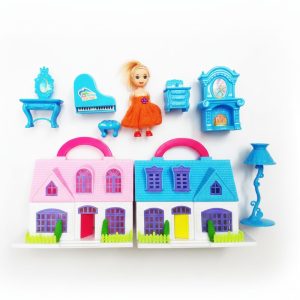 SET CASAS DE MUÑECAS Y ACCESORIOS ROSA 45X30CM.