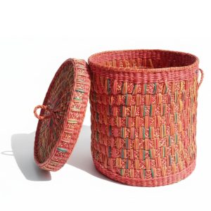 Cesto de Mimbre con Tapa Multicolor | Esencial Organizador Decorativo 40 cm