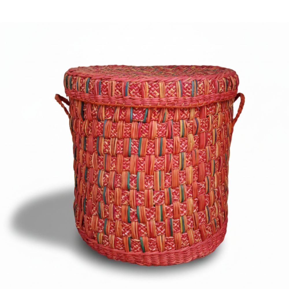 Cesto de Mimbre con Tapa Multicolor | Esencial Organizador Decorativo 40 cm - Image 2