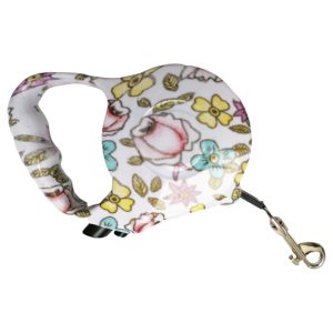 Correa Retráctil Para Mascotas 5mt flores Blanco