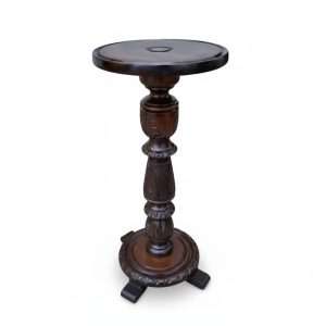 Mesa Pedestal de Madera Pino Tallada a Mano | Color Marrón Oscuro