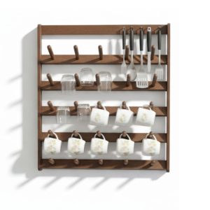 Escurridor Porta Vasos espectacular Madera Pino Color espectacular Caoba para 25 Vasos o Tazas – Instalación en Pared