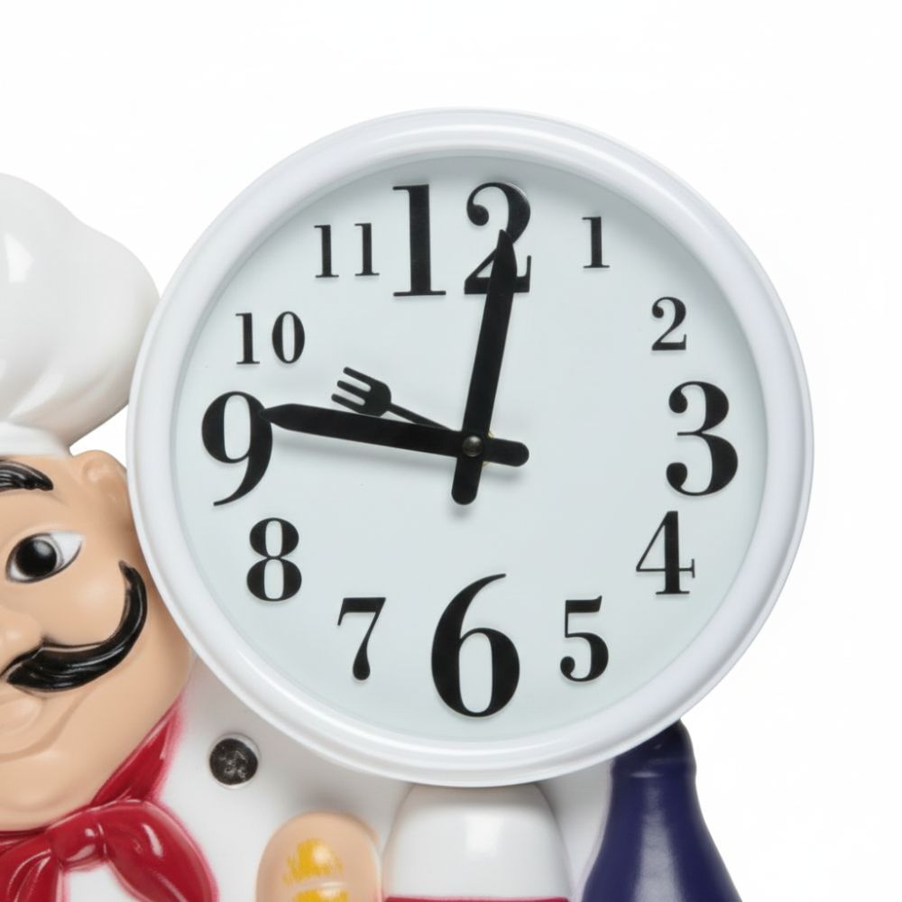 Reloj de Pared Chef Bigotón – Diseño Decorativo en Color Blanco 36 x 33 cm - Image 3