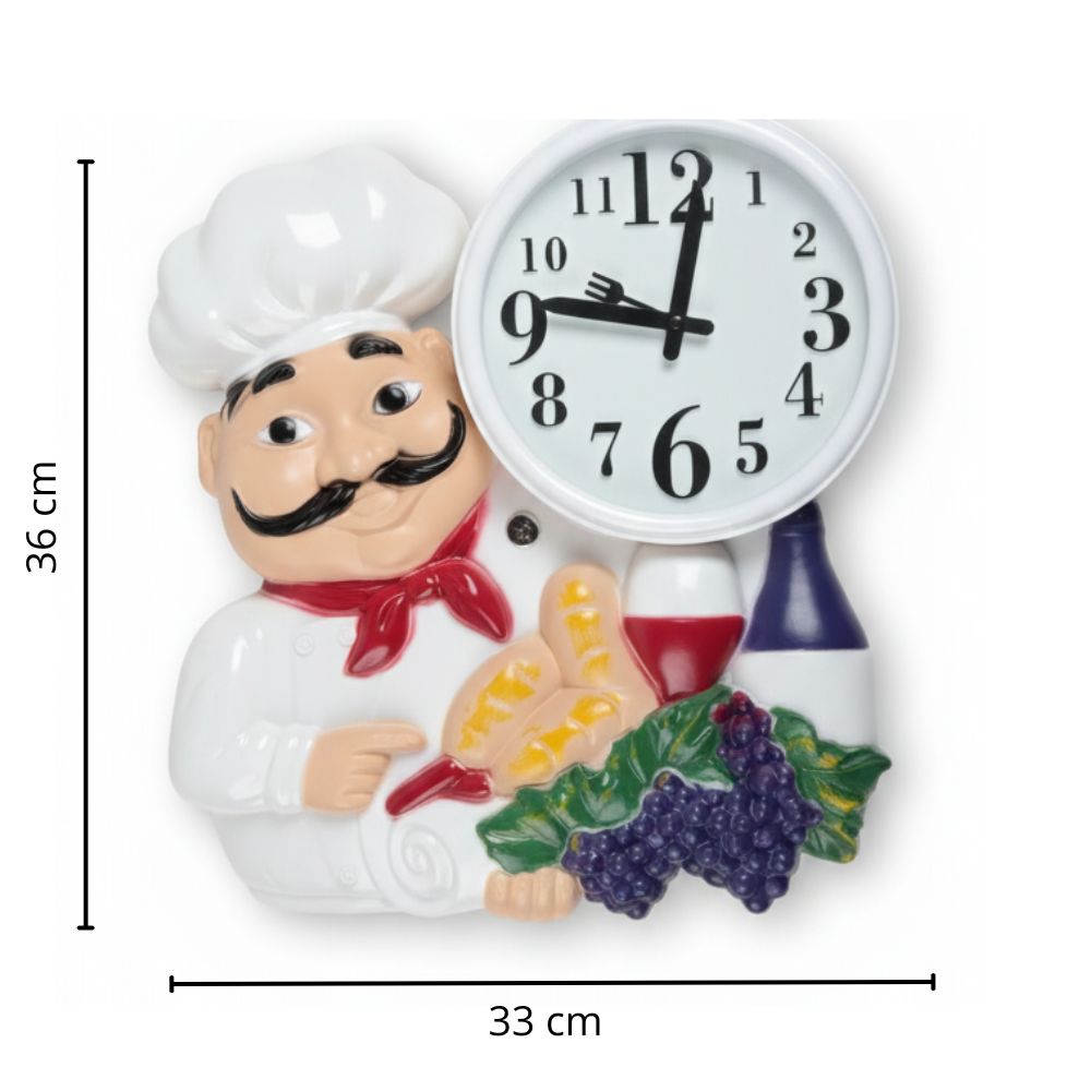 Reloj de Pared Chef Bigotón – Diseño Decorativo en Color Blanco 36 x 33 cm - Image 4