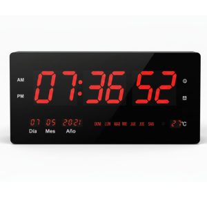 Reloj Digital de Pared Grande 48x25 cm | Hora, Fecha y Temperatura | Pantalla LED Clara