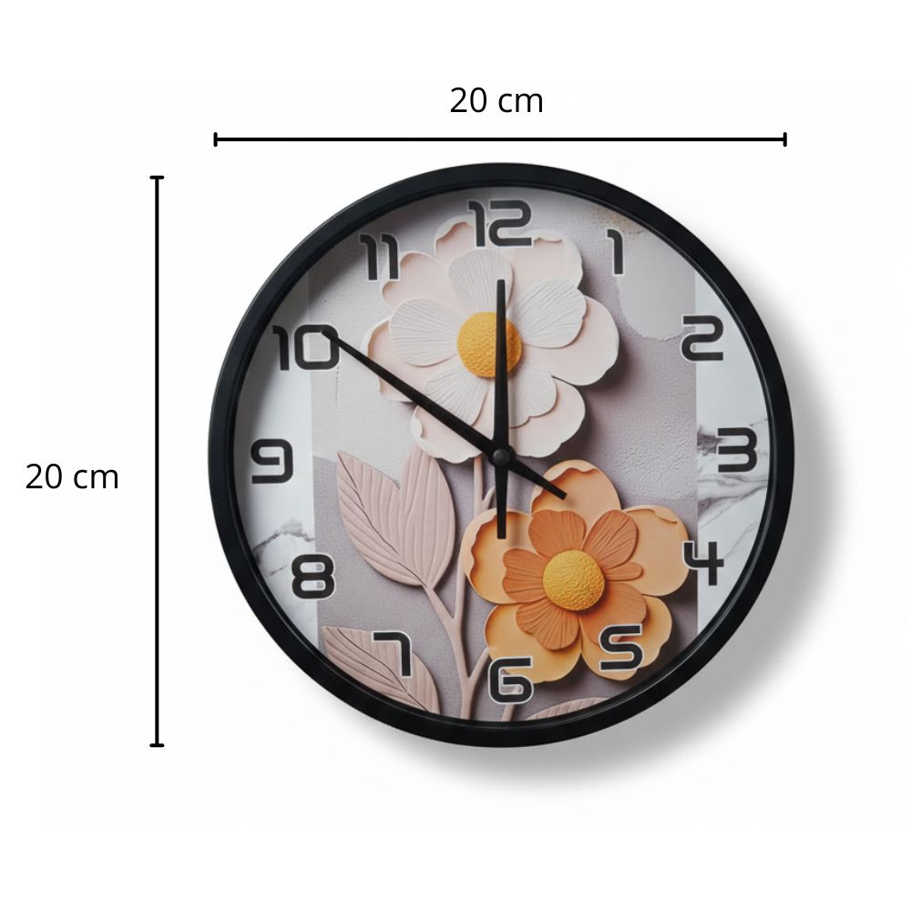 Reloj de Pared Redondo Modelo Margaritas – Marco Negro, Fondo Blanco, 20 cm - Image 4