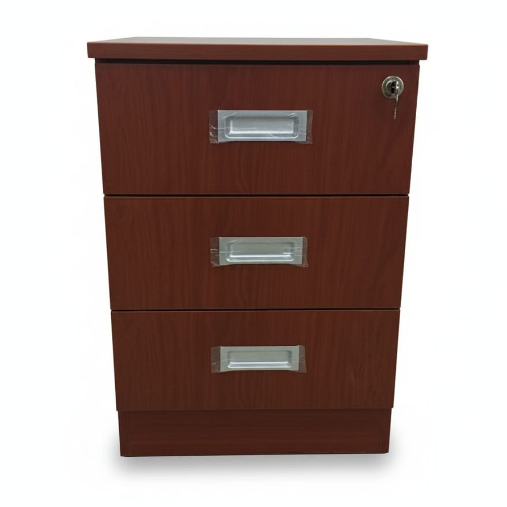 Velador de Melamina Nogal 3 Cajones con impecable Cerradura 60cm - Image 2