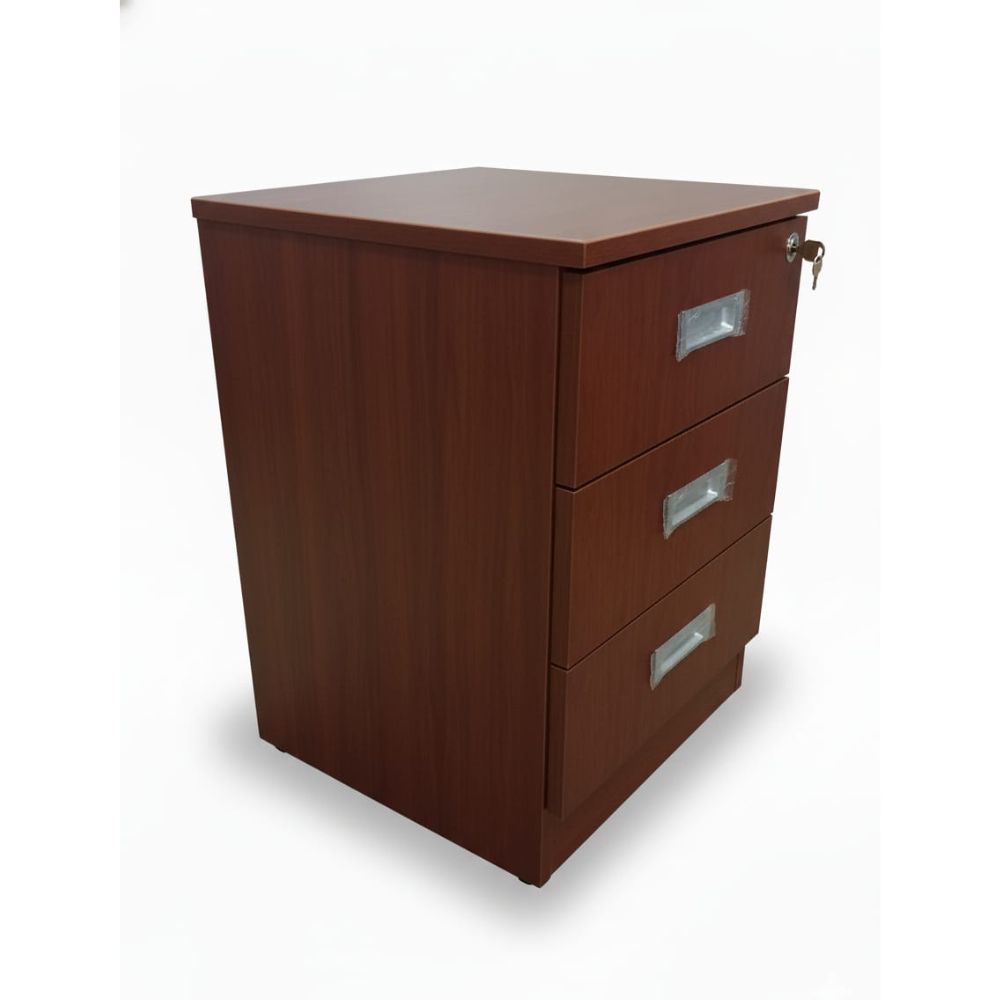 Velador de Melamina Nogal 3 Cajones con impecable Cerradura 60cm - Image 6