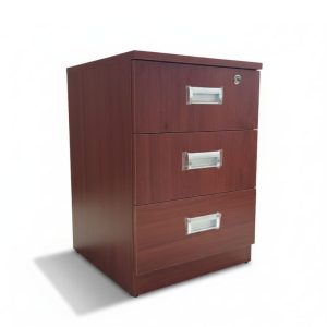 Velador de Melamina Nogal 3 Cajones con impecable Cerradura 60cm